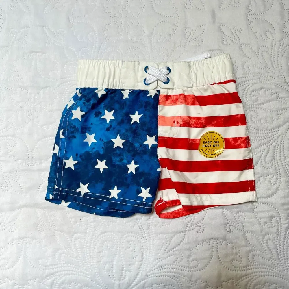 NWT Cat & Jack American Flag Swim Trunks Size 12 months